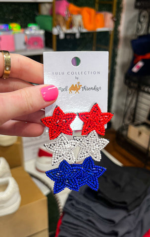 Patriotic Red White and Blue Star Earrings
