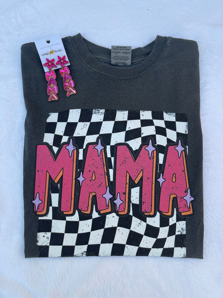 Retro Mama Checkered Grey Comfort Color T-Shirt