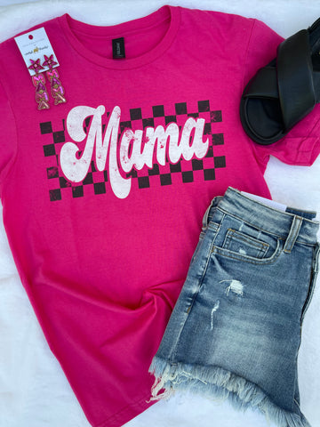 Pink Retro Checkered Mama Gildan Tee