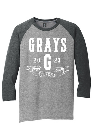 District Made Unisex Perfect Tri 3/4-Sleeve Raglan - Black Frost/Gray Frost