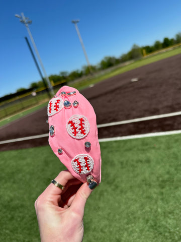Pink Beaded Baseball Headband