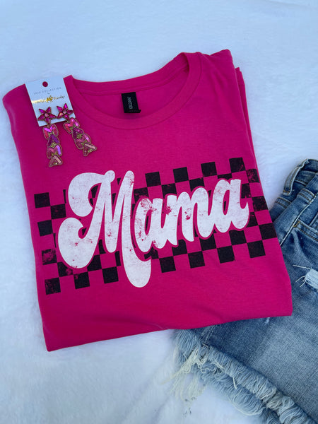 Pink Retro Checkered Mama Gildan Tee