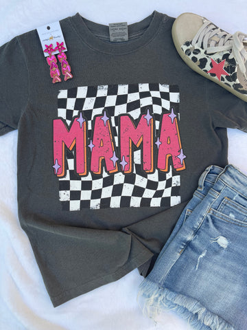 Retro Mama Checkered Grey Comfort Color T-Shirt