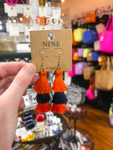 Orange and Navy Fray Earrings