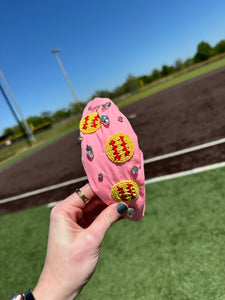 Pink Beaded Softball Headband