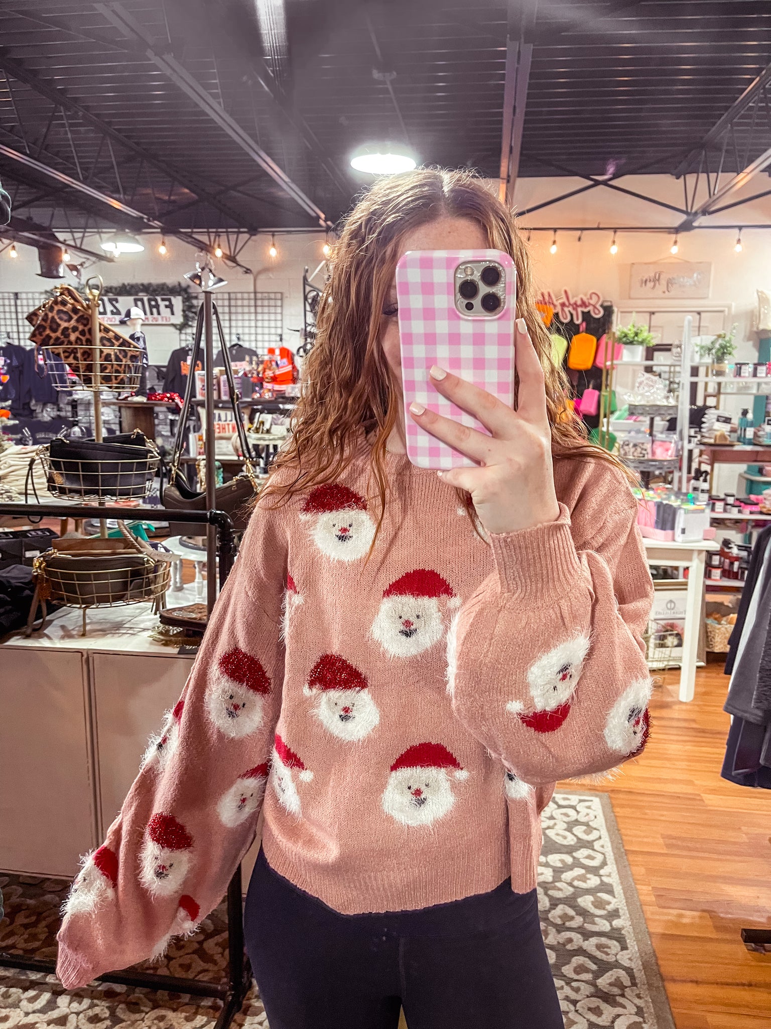 Fuzzy Pink Santa Bell Sleeve Sweater