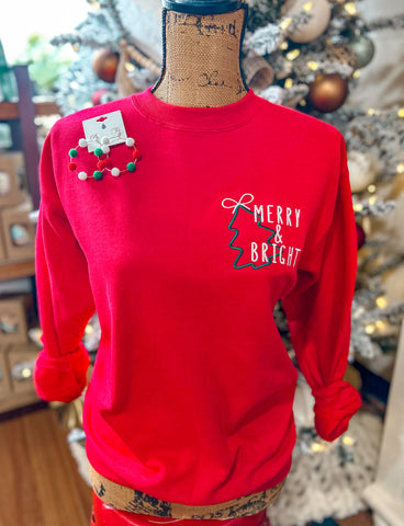 Merry And Bright Embroidered Sweatshirt