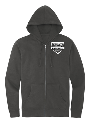 District Adult V.I.T Fleece Full Zip Hoodie - Charcoal Home Plate