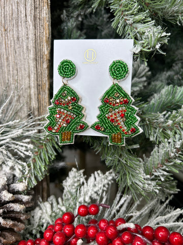 Green Christmas Tree/Lights Earrings