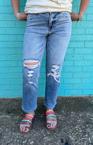 Lovervet Distressed Knee Straight Jeans