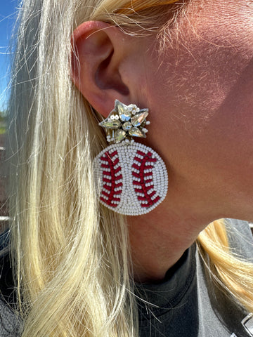 Rhinestone Top Beaded Baseball Earrings