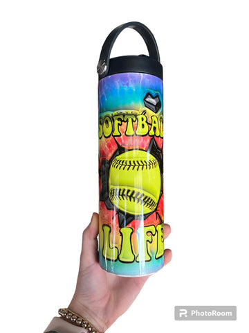 Tie Dye Softball Life Water Bottle