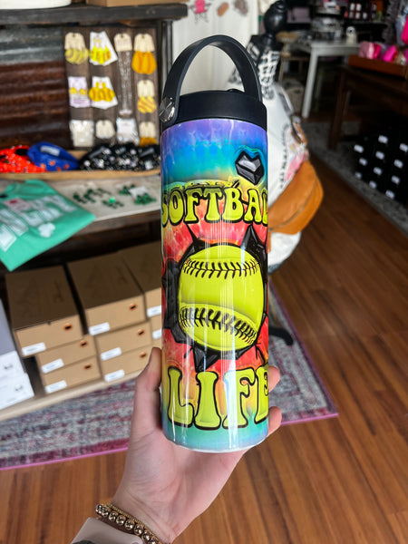 Tie Dye Softball Life Water Bottle