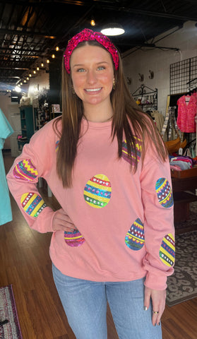 Pink Sequined Easter Egg Sweatshirt