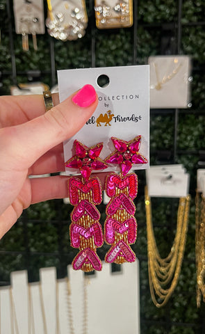 Mama Beaded/Sequined Fuchsia Earrings