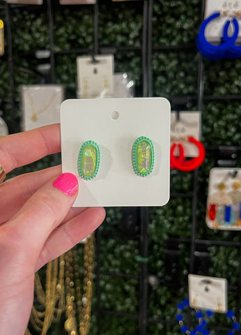 Oval Shaped Key Lime Green Earrings