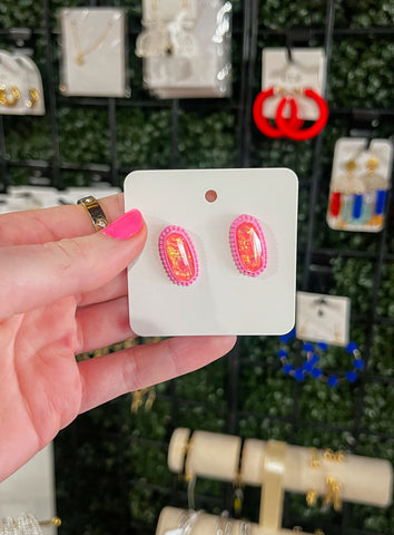 Oval Shaped Pink Earrings