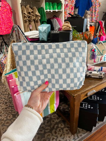 Woven Blue and White Checkered Pouch