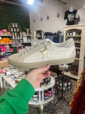 Shu Shop Alligator Gold Star Glitter Back Sneaker