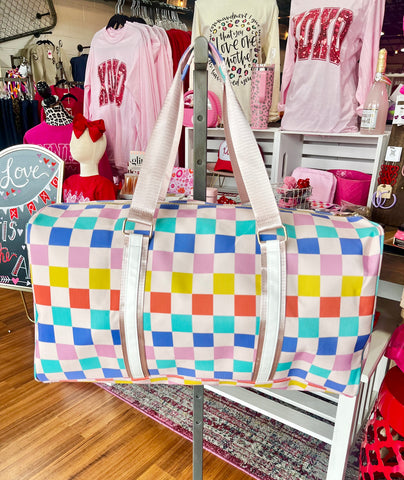 Multicolored Checkered Duffle Bag