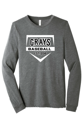 Bella + Canvas Unisex Jersey Long Sleeve Tee -Gray Tri Blend Home Plate