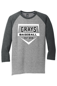 District Made Unisex Perfect Tri 3/4-Sleeve Raglan - Black Frost/Black Frost Home Plate