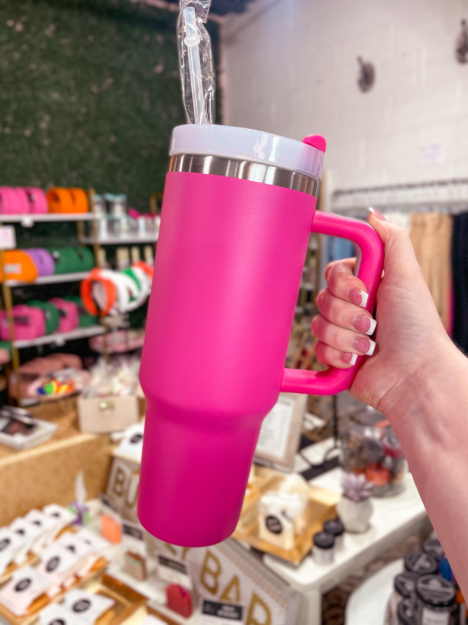 Hot Pink 40oz Stainless Steel Tumbler with Handle