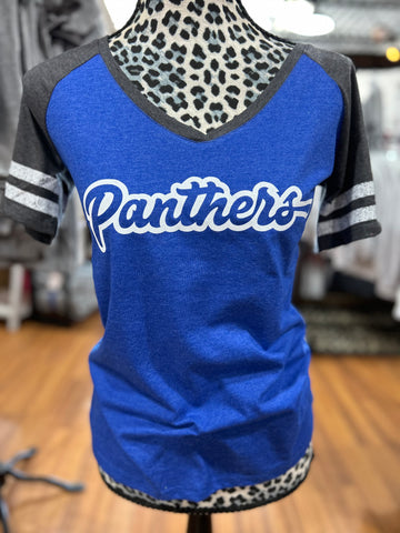 Glitter Panther’s V-Neck Stripe Sleeve Tee