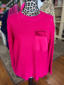 Jodifl Hot Pink Satin Pocket Sweater