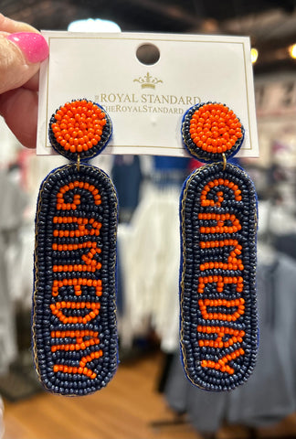 Game Day Beaded Earrings - Navy/Orange