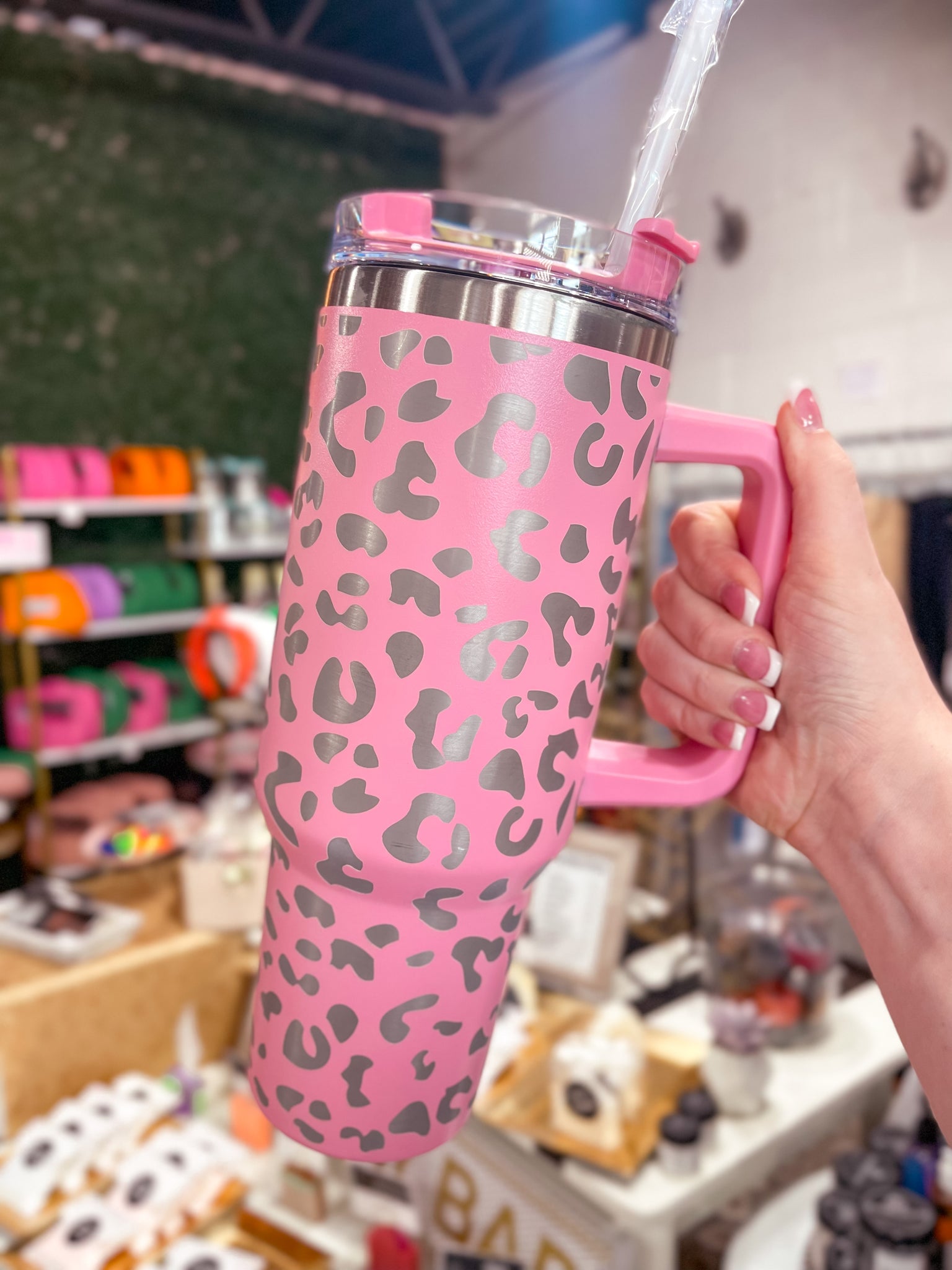 Pink Leopard 40oz Stainless Steel Tumbler with Handle