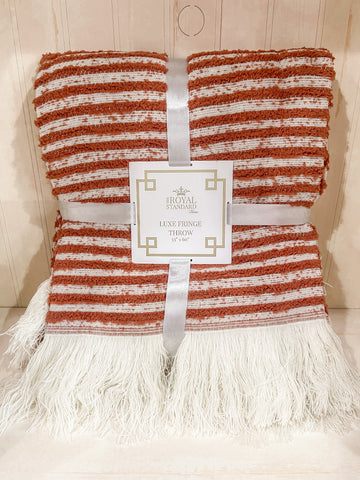 Yorkshire Luxe Fringe Throw Cream/Rust - The Royal Standard