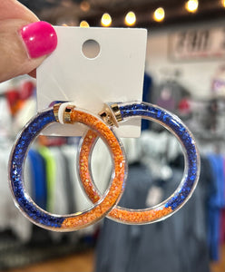 Navy/Orange Jelly Glitter Filled Hoop Earrings