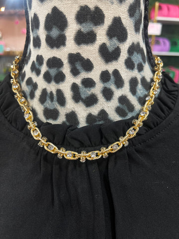 Gold Rhinestone Stud Chain Link Necklace