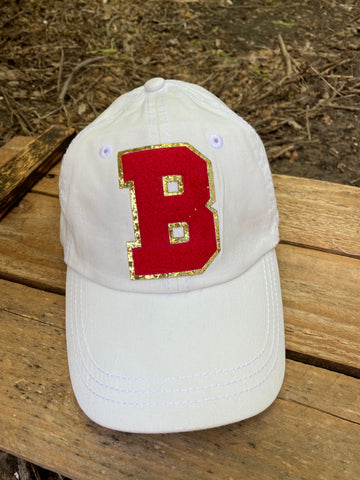 Bullard Chenille B Patch Hat- White Hat