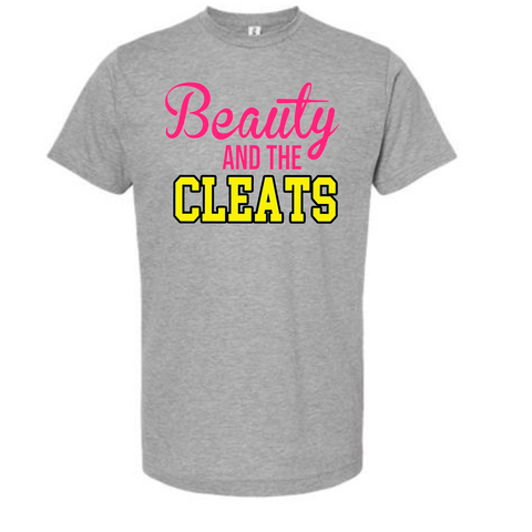 Beauty and the Cleats Yellow Words Sublimation Tee - Gray