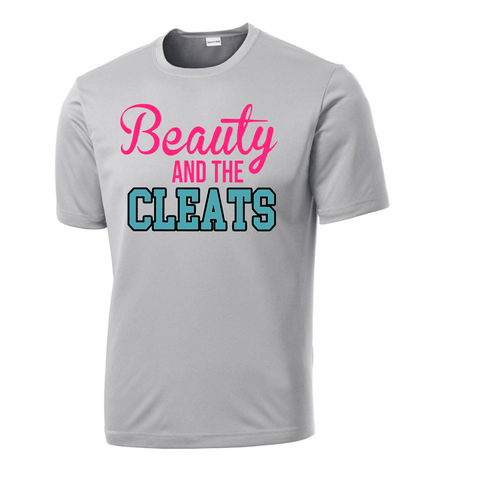 Beauty and the Cleats Blue Words Sublimation Dri Fit - Gray