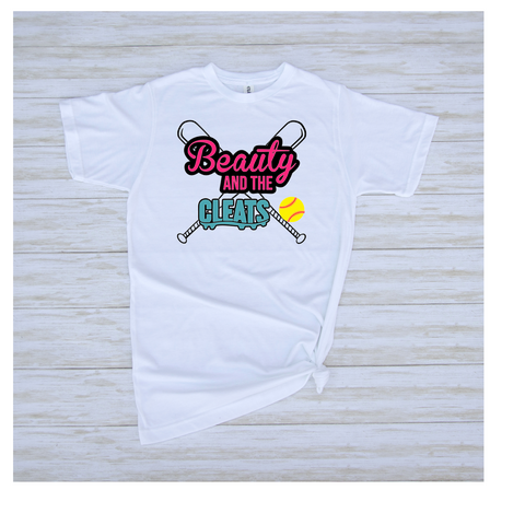 Beauty and the Cleats Logo Sublimation Tee With Pink - White
